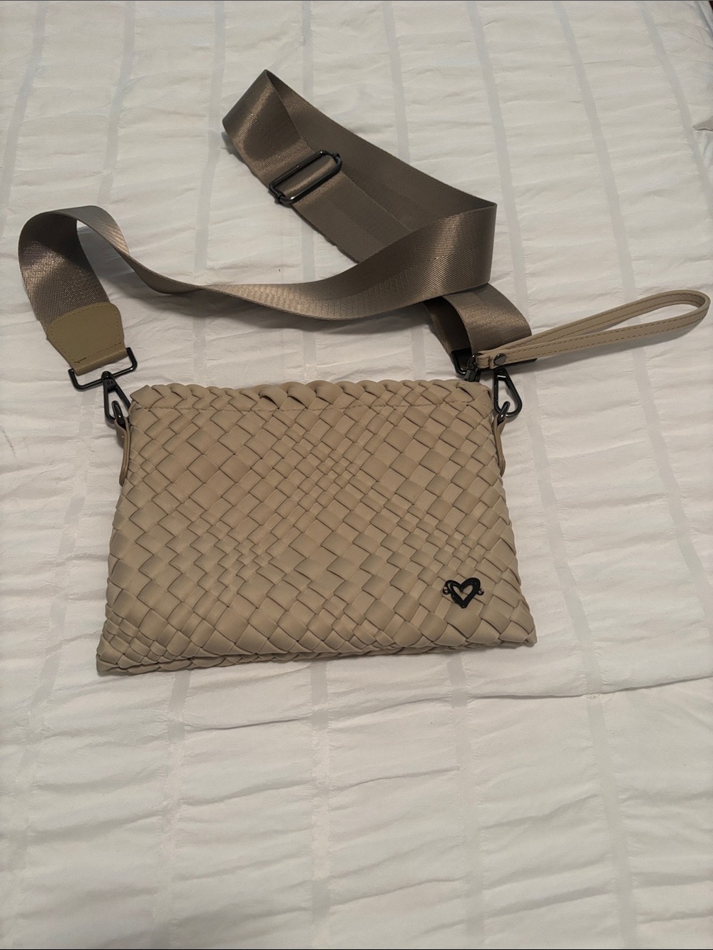 Woven Crossbody Pouch in Taupe with Detachable Strap